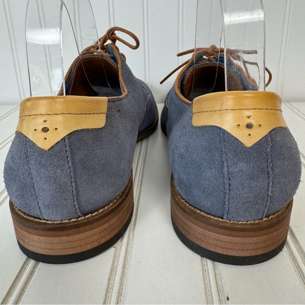 Men's Blue Suede Lace-Up Dress Shoes with Tan Accents